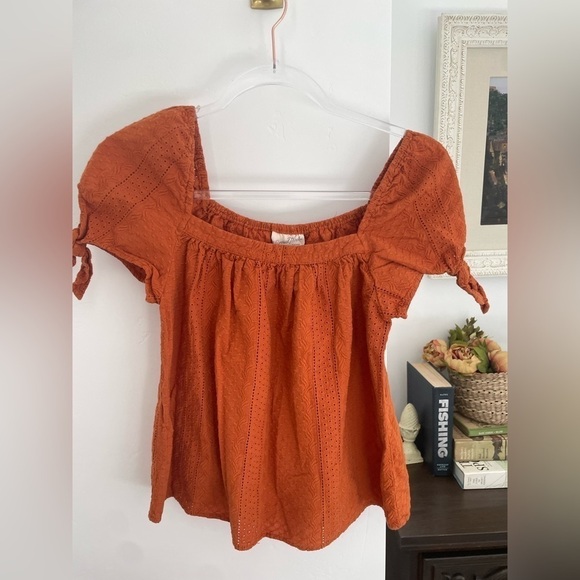 Universal Thread Square Neck Eyelet Short Sleeve Blouse Burnt Orange Size Small - Picture 5 of 9